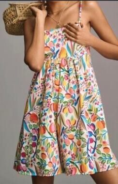 Anthropologie Hutch Bandeau Skirted Romper Orange Motif Fruit Floral Mini Dress